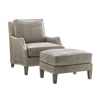Oyster Bay Leather Arm Chair and Ottoman by Lexington