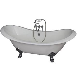 Barclay Products 5.9 ft. Cast Iron Lion Paw Feet Double Slipper Tub in White with Polished Chrome Accessories TKCTDSH CP2