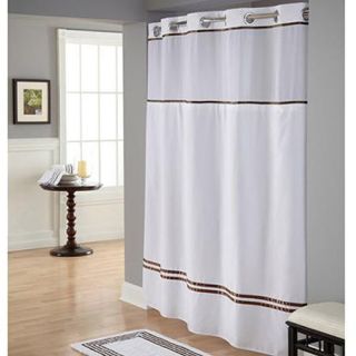 Hookless White/Brown Polyester Shower Curtain