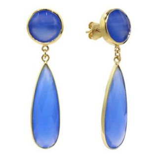 32.00 Ct Blue Agate 30x10mm & 12mm Pear Shape 925 Silver Dangle Earrings