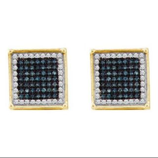 10K Yellow Gold 0.33ctw Classic Fashion Blue Diamond Micro Pave Square Earring
