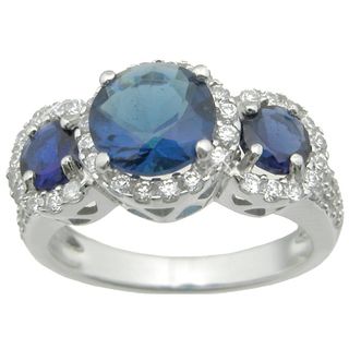 Viducci Sterling Silver Sapphire and 1/3ct TDW Diamond Ring (G H, I1