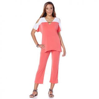 Slinky® Brand Colorblock Tunic and Crop Pant Set   7725053