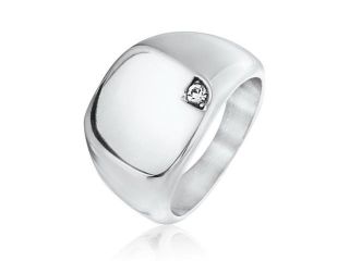 Bling Jewelry Mens Stainless Steel Solitaire CZ Square Signet Ring