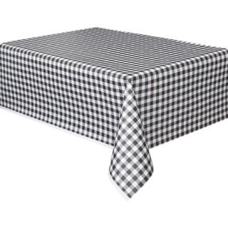 Plastic Black Gingham Table Cover, 108" x 54"
