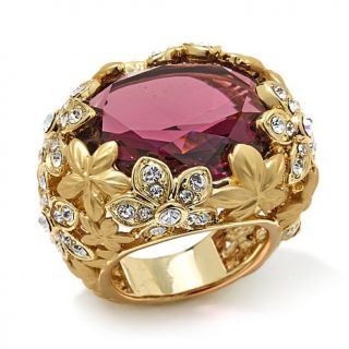Roberto by RFM "Floral Luxury" Faceted Stone Goldtone Matte Floral Ring   7983073