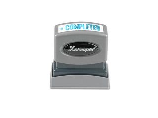 Xstamper ECO GREEN 1026 Title Message Stamp, COMPLETED, Pre Inked/Re Inkable, 1 5/8 x 1/2, Blue