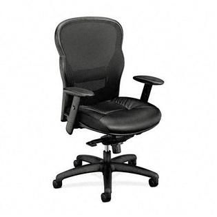Basyx High Back Swivel/Tilt Chair, Black Leather/Mesh   Home