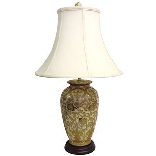 Round Cream/ Gold Scrolls 1 light Porcelain Jar Lamp  