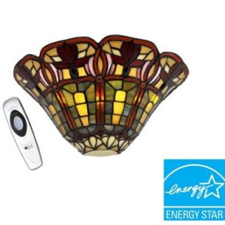It's Exciting Lighting Stained Glass Floral Half Moon Battery Operated 3 LED Sconce IEL AMB3002