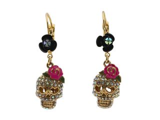 Betsey Johnson Betsey Vampire Crystal Skull Earrings Crystal/Pink