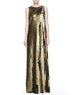 Robert Rodriguez Distressed Sequined Silk Gown