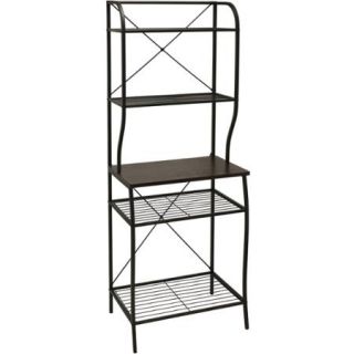 Mainstays Mixed Material Baker's Rack, Hammered Bronze Metal with Mahogany Wood Finish