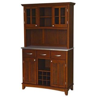 Home Styles Three Drawer 44 in. W Cherry Buffet with Stainless Top and Hutch 5100 0073 72