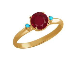 1.07 Ct Round Red Ruby Swiss Blue Topaz 14K Yellow Gold Ring