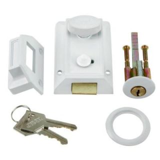 First Watch Security White Door Night Latch and Locking Cylinder 1106