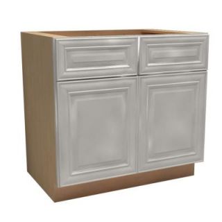 Home Decorators Collection 36x34.5x24 in. Brookfield Assembled Base Cabinet with Double Doors 2 Drawers 1 Rollout Tray in Pacific White B36 1T BPW