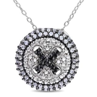 by Miadora Sterling Silver Created White Sapphire and Black Spinel