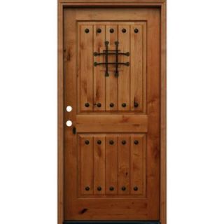 Pacific Entries 36 in. x 80 in. Rustic 2 Panel Square Top V Grooved Stained Knotty Alder Prehung Front Door A42R