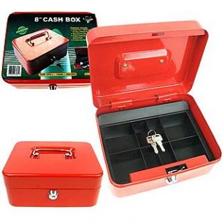 Stalwart 8 Inch Key Lock Red Cash Box with Coin Tray   Tools   Home