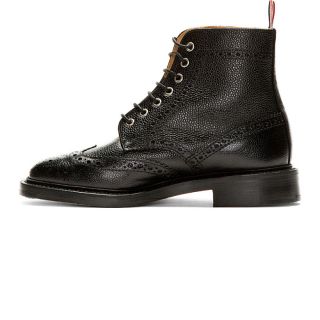 Thom Browne Black Pebbled Leather Wing Tip Boot