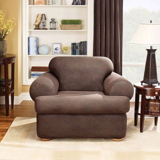 Sure Fit Brown Stretch T Cushion 2 piece Chair Slipcover   14064167