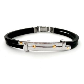 Mens Stainless Steel and Black Rubber ID Bracelet   17463364