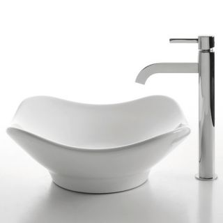 Kraus Ceramic Tulip Bathroom Sink with Ramus Single Lever Faucet