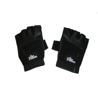 Black Leather Work Out/ Weight Lifting Fingerless Gloves with Strap