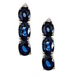 Yach 14k White Gold Blue Sapphires and Diamond Earrings  