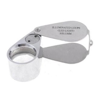 30X 21mm 2 White LED Light Jewelers Folding Eye Loupe Magnifier Magnifying Glass