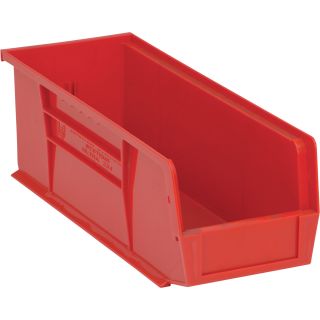 Quantum Storage Heavy Duty Stacking Bins — 14 3/4in. x 5 1/2in. x 5in. Size, Red, Carton of 12  Ultra Stack   Hang Bins