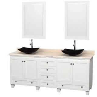 Wyndham Collection Acclaim 80 in. W Double Vanity in White with Marble Vanity Top in Ivory, Black Sinks and 2 Mirrors WCV800080DWHIVGS4M24