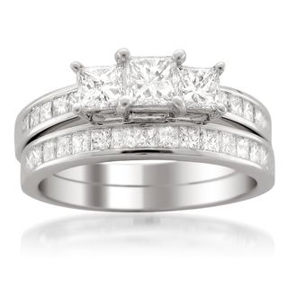 Annello 14k Gold 1 5/8ct TDW Three Stone Princess Diamond Bridal Ring
