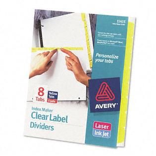 Avery Index Dividers w/Clear Labels, Yellow, Eight Tab