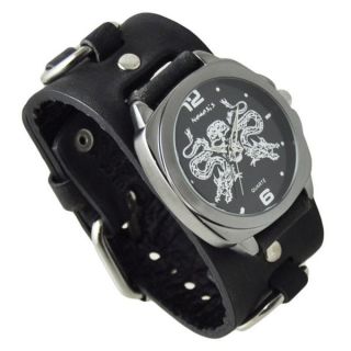 Nemesis Black and Silver Dragon King of Skulls Watch with Black Ring
