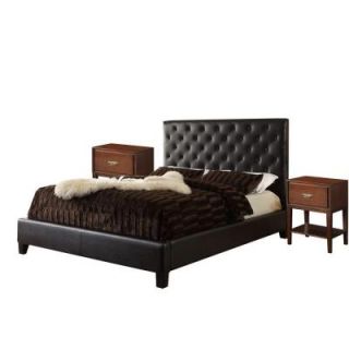HomeSullivan Toulouse Deep Brown Faux Leather Queen Size Bed and Espresso Rectangle 2 Nightstand Set 40886B622W(3A)[Q+2N]2ER