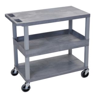 Luxor Plastic Grey High Capacity 2 flat Shelf 1 tub Shelf Cart