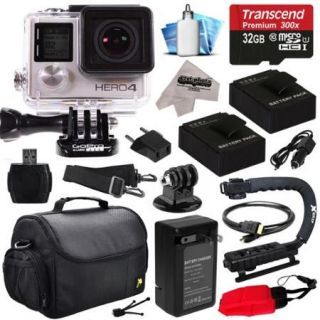GoPro HERO4 Hero 4 Black Edition 4K Action Camera Camcorder with 32GB Beginner Accessories Kit with MicroSD Card, 2x Batteries, Charger, Large Case, Grip, HDMI, Card Reader, Cleaning Kit (CHDHX 401)