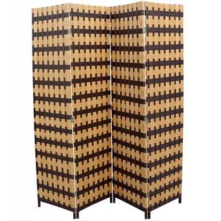 Hand crafted 4 panel Brown/ Natural Paper Straw Weave Screen