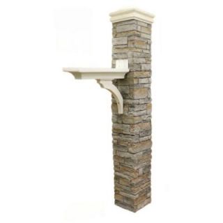 Eye Level Gray Stacked Stone Brace and Curved Cap Mailbox Post 50 KITGWC