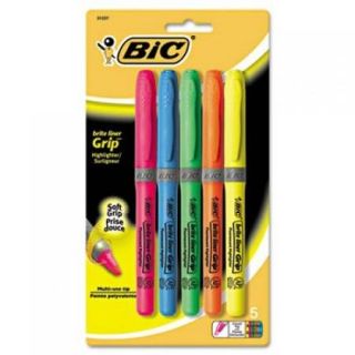 BIC Brite Liner Grip Highlighter, Assorted Fluorescent Colors, Set of 5