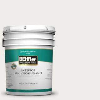 BEHR Premium Plus 5 gal. #W F 610 White Fur Zero VOC Semi Gloss Enamel Interior Paint 305005
