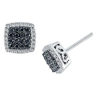 CT. T.W. Black and White Diamond Cushion Earring in 10K White Gold