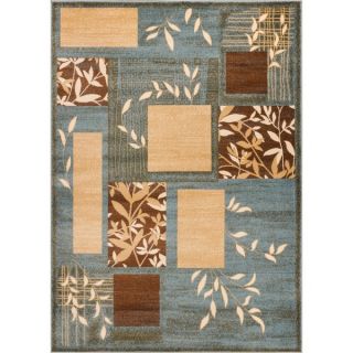 Well Woven Amelia Light Blue Beige Brown Geometric Boxes Leaves Formal