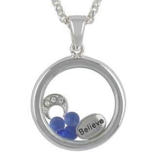 Womens Silver Plated BELIEVE Round Necklace   Silver/Clear/Blue (18