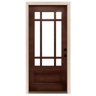 Steves & Sons 36 in. x 80 in. Craftsman 9 Lite Stained Mahogany Wood Prehung Front Door M3109 6 CT WJ 4LH
