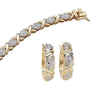 1/4 Carat T.W. Diamond 14kt Gold Plated Tennis Bracelet, 8", with Diamond Accent Hoop Earrings