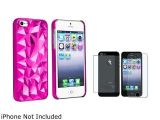 Insten Clear Hot Pink Diamond Cut Clip on Case + 2 LCD Kit (Front & Back) Anti Glare Screen Cover Compatible With Apple iPhone 5 / 5s 831759