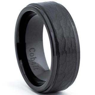 Cobalt Men's Black Hammered Comfort Fit Band (8 mm) Size 8.5